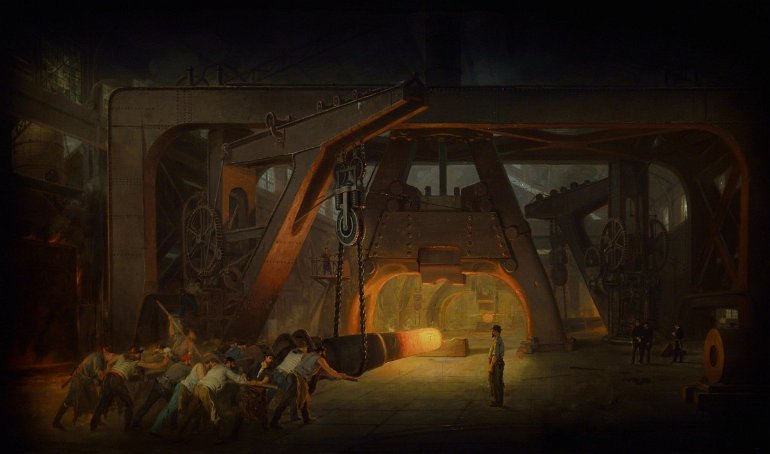 Musée des Confluences Exposition l'art et la machine, le marteau-pilon des forges et aciéries de St Chamond, Joseph-Fortuné Layraud, 1889