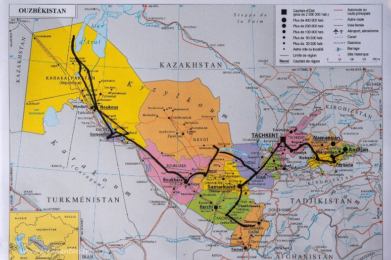 Notre périple Carte des régions d'Ouzbekistan avec le tracé de notre voyage