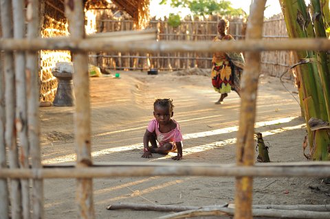 _110000-F2010___7334 Mozambique, Guludo, matin tôt et froid d'hiver, beaucoup de cases sont entourées de clotures destinées à protéger des animaux sauvages