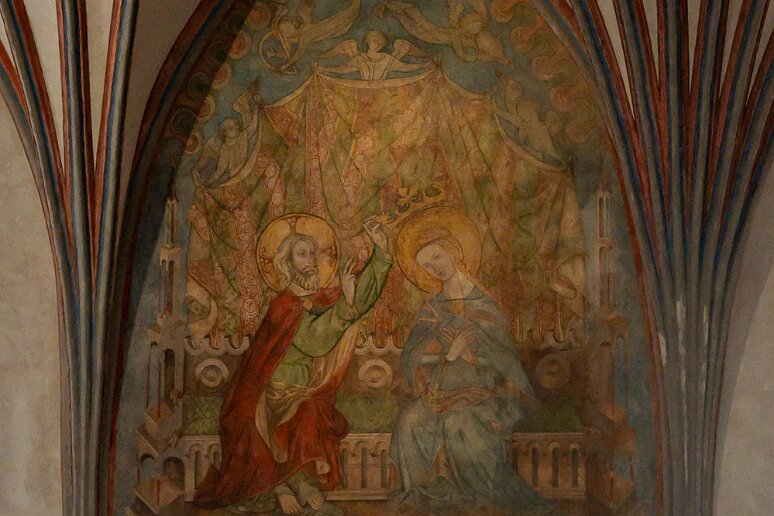 DSC_3105 Chateau de Malbork, le couronnement de la Vierge, seule peinture d'origine du grand réfectoire