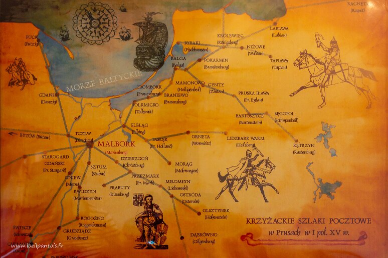 DSC_3123 Chateau de Malbork: carte des routes postales teutoniques dans la première moitié du XVe s
