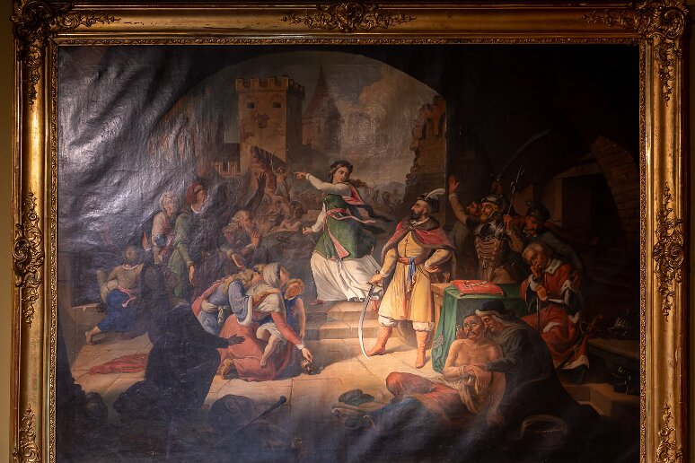 DSC_1927 Défense de la forteresse de Trembowla contre les turcs en 1675, Alexandre Lesser (1814-1884). La scène représente Anne Dorothée Chrzanowska, épouse du...