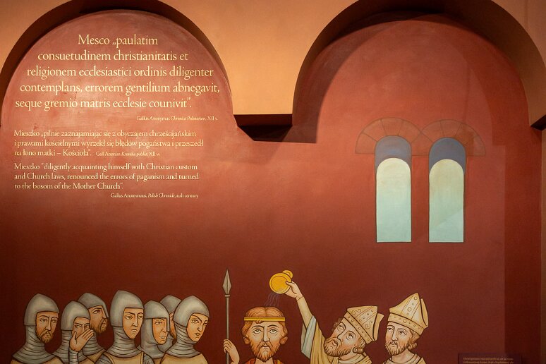 DSC_2823 Musée de l'histoire des juifs polonais, le baptême de Mieszko 1er en 966 (pour mettre son royaume sous la protection de l'église et donc à l'abri du st empire...