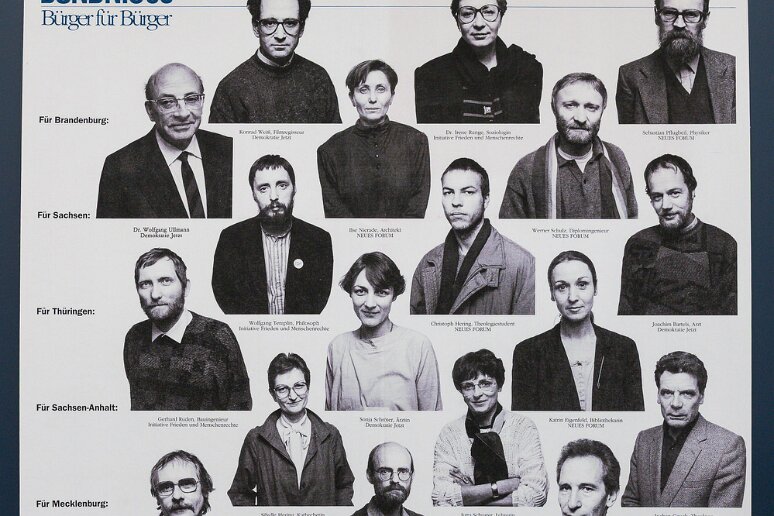 Passage par Chemnitz Musée de l'industrie de Chemnitz, affiche du parti Alliance 90, mouvement alternatif d'écologie politique (2.91% des suffrages) pour les 1eres élections libres...