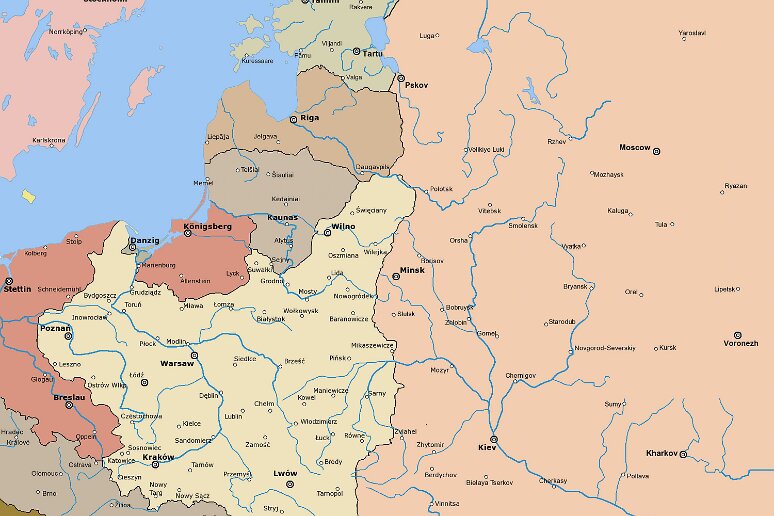 carte 8 pologne 1922 traité de riga Rzeczpospolita_1923 Carte de la Pologne (en jaune) telle que définie après le traité de Riga de 1921. On notera que la partie orientale de la Pologne comprend de grandes régions...