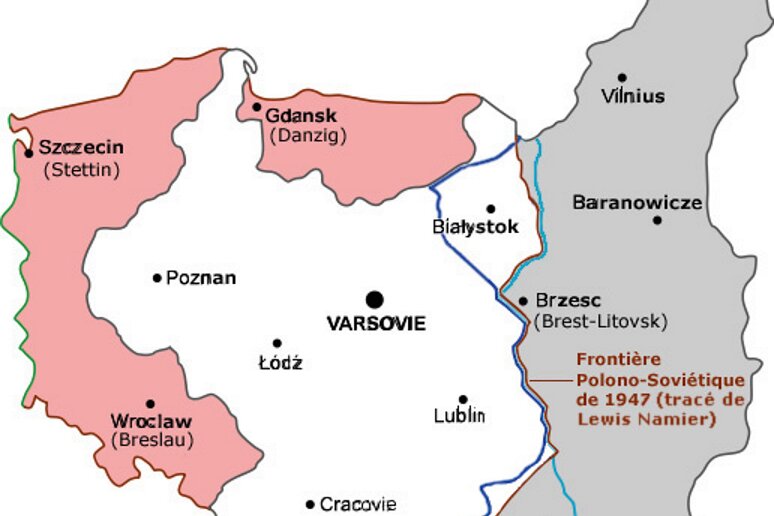 carte 9 pologne correction frontiere pologne 1945Curzon_line-fr La découpe de la Pologne lors de la 2e guerre mondiale. La partie grisée à droite a été conquise par l'URSS lors de l'attaque de 1939, et non rendue...