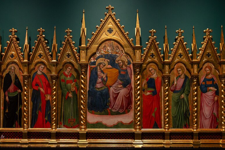 DSC_1089 Musée des princes Czartoryski, polyptyque couronnement de Marie, vers 1370, Jacobello di Bonomo avec sur les côtés les panneaux des saints: Antoine, Augustin,...