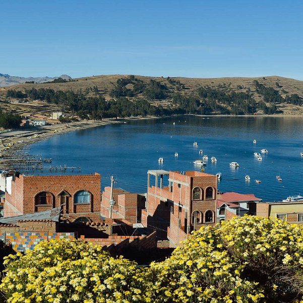 Lac Titicaca Partagé entre le Pérou et la Bolivie, le lac Titicaca couvre 8562 km2 à 3812 m d'altitude. L'accès à partir de la...