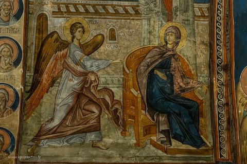 20220510__00087-39 Monastère d'Ubisa, église du IXe s, fresques byzantines du XIVe s, scène de l'annonciation